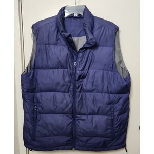 Lands End Men's‎ Down Feather Puffer Vest Blue Gray Zip Pockets Adjustable L XL